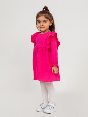 Купить 321-Ф. Платье из муслина детское, хлопок 100% фуксия, р. 74,80,86,92 в Батайске